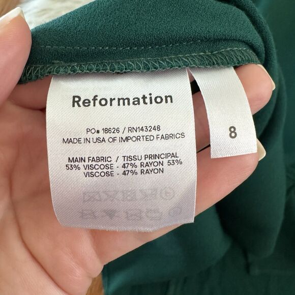 Reformation Midi Dress Womens Size 8 Emerald Green Long Sleeve Side Slit Holiday - Picture 4 of 9